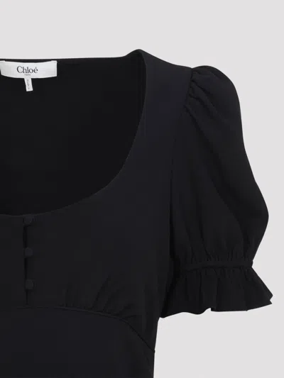 Chloé Long Dress With Button Detail And Empire Waistline In Black