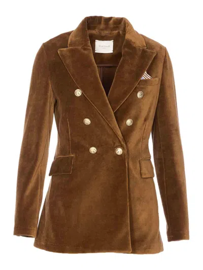 Circolo 1901 Suede Velvet Double-breasted Jacket In Brown
