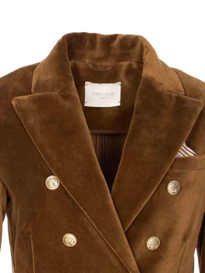 Circolo 1901 Suede Velvet Double-breasted Jacket In Brown