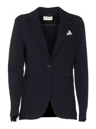 Circolo 1901 Knitted Jacket With Front Pockets And V-neck In Blue