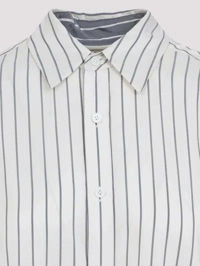 Carven Off-white Silk Shirt With Vertical Grey Stripes And Pointed Collar In White