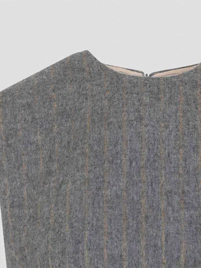 Carven Asymmetric Hem Wool Blend Shift Top With Camel Stripes In Gray