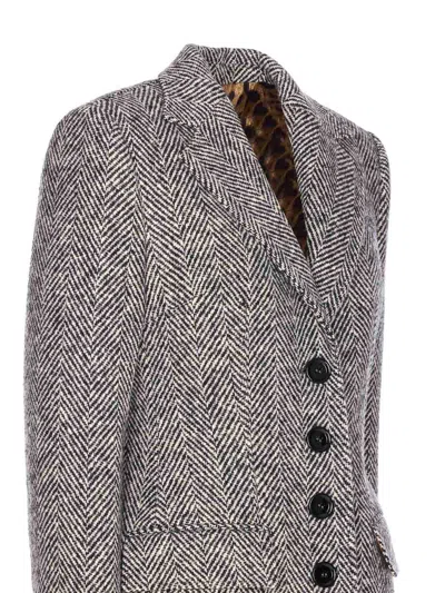 Dolce & Gabbana Single-breasted Wool Chevron Coat In Gray