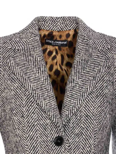 Dolce & Gabbana Single-breasted Wool Chevron Coat In Gray