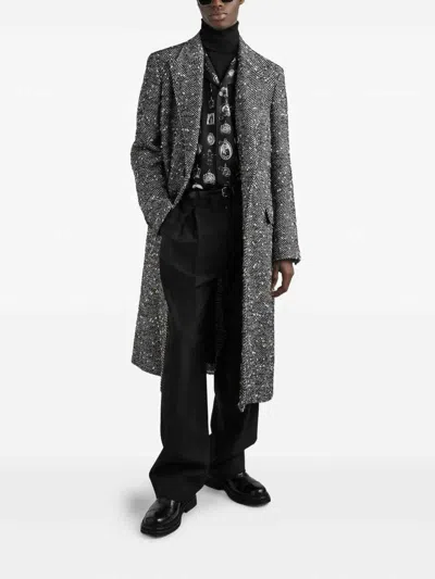 Dolce & Gabbana Herringbone Coat In Gray