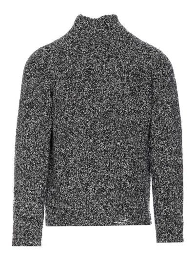Diesel Crewneck Knitted Sweater Textured Turtleneck In Gray