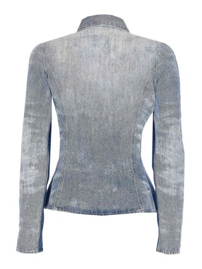 Diesel Shirt In Distressed Honeycomb Denim In Gray