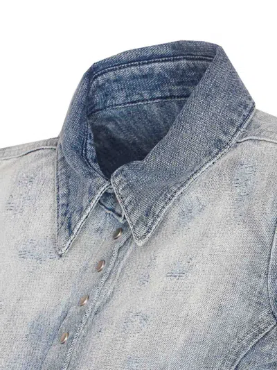 Diesel Shirt In Distressed Honeycomb Denim In Gray