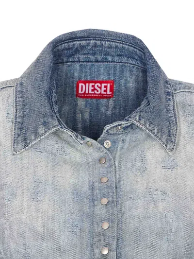 Diesel Shirt In Distressed Honeycomb Denim In Gray
