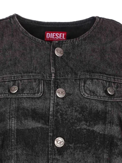 Diesel Grey Jacket With Round Neck And Frayed Edges In Cotton Blend Woman In Black