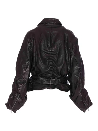 Diesel Belted Jacket In Boiled Leather In Black