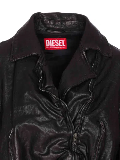 Diesel Belted Jacket In Boiled Leather In Black