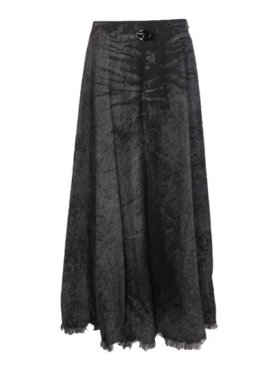 Diesel Full Skirt In Lasered Cotton-hemp Denim In Gray