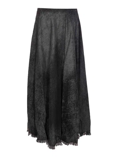 Diesel Full Skirt In Lasered Cotton-hemp Denim In Gray