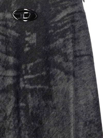 Diesel Full Skirt In Lasered Cotton-hemp Denim In Gray
