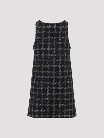 Diesel Mini Dress Checked Pattern Sleeveless V-neckline In Black