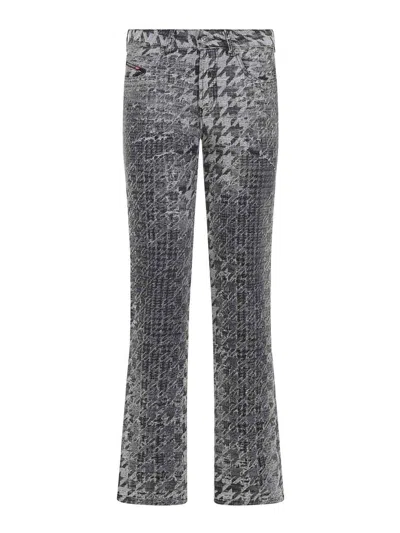 Diesel Houndstooth Pattern Jeans With Flared Leg Design In Gray