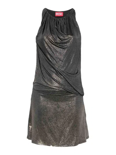 Diesel Short Dress With Metallic Effect In Black