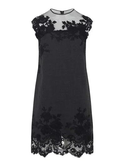 Ermanno Scervino Sheer Neckline Sleeveless Floral Lace Mini Dress In Black