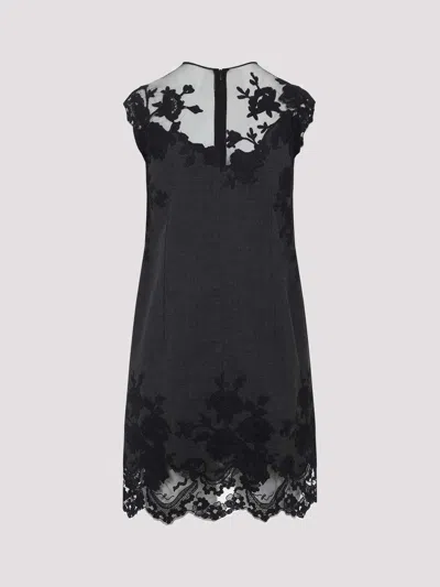 Ermanno Scervino Sheer Neckline Sleeveless Floral Lace Mini Dress In Black