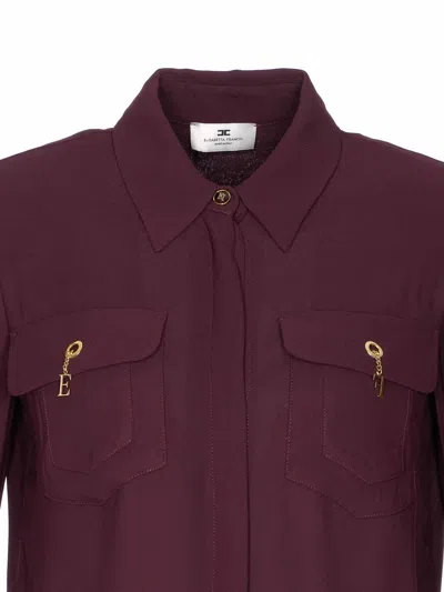 Elisabetta Franchi Shirt With Chest Pockets And Collared Neck In Burgundy