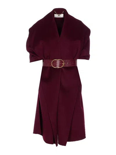 Elisabetta Franchi Double Wool Cape Capes Bordeaux In Red