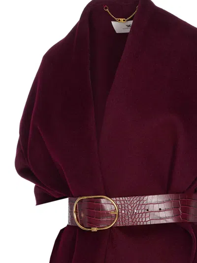 Elisabetta Franchi Double Wool Cape Capes Bordeaux In Red