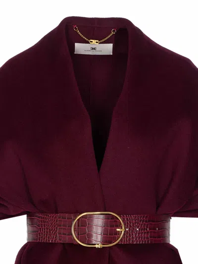 Elisabetta Franchi Double Wool Cape Capes Bordeaux In Red