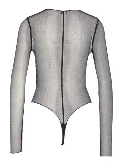 Elisabetta Franchi Bodysuit With Gold Chain And Sheer Fabric In Black