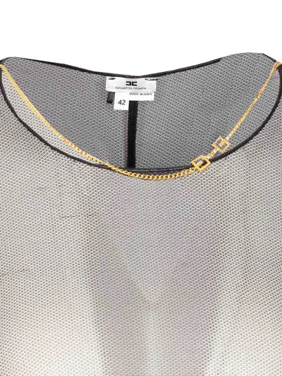 Elisabetta Franchi Bodysuit With Gold Chain And Sheer Fabric In Black