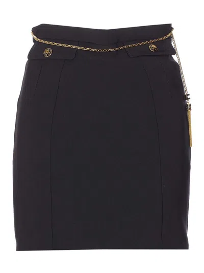 Elisabetta Franchi Black Skirt With Metallic Pendant And Patch Pockets In Fabric Woman In Black