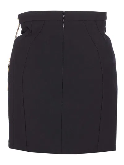 Elisabetta Franchi Black Skirt With Metallic Pendant And Patch Pockets In Fabric Woman In Black