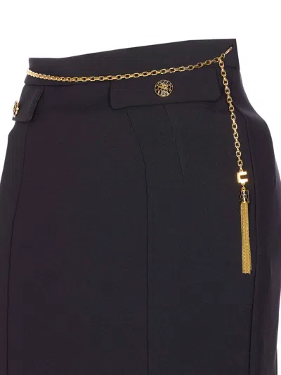 Elisabetta Franchi Black Skirt With Metallic Pendant And Patch Pockets In Fabric Woman In Black