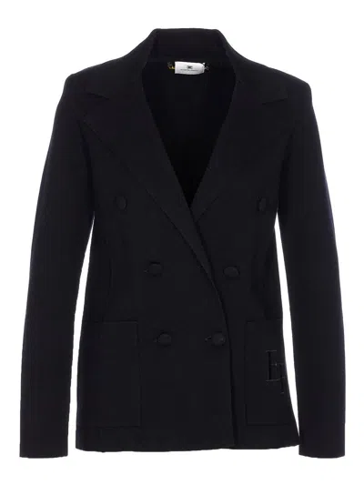Elisabetta Franchi Tailored Double-breasted Jacket With Structured Silhouette In Black