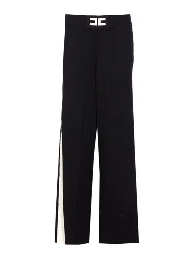 Elisabetta Franchi Palazzo Trousers With Shiny Side Bands In Black