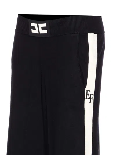 Elisabetta Franchi Palazzo Trousers With Shiny Side Bands In Black