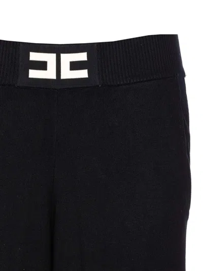 Elisabetta Franchi Palazzo Trousers With Shiny Side Bands In Black
