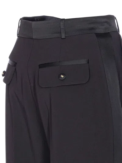 Elisabetta Franchi High-waisted Black Crepe Pants With Flap Pockets In Black