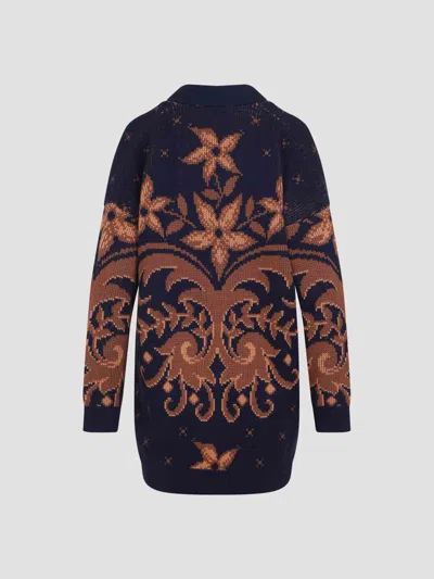 Etro Wool Cardigan In Blue