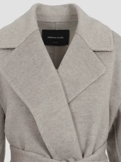 Fabiana Filippi Coriander Grey Virgin Wool Belted Coat In Gray