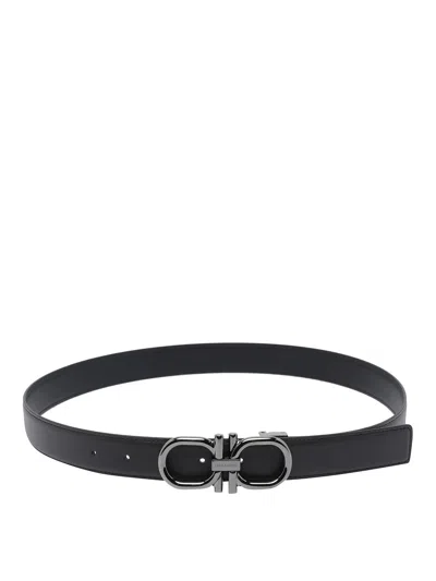 Ferragamo Reversible And Adjustable Gancini Belt In Black