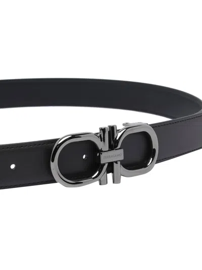 Ferragamo Reversible And Adjustable Gancini Belt In Black