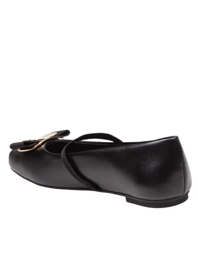 Ferragamo Lambskin Flats With Gold-tone Buckle Detail In Black