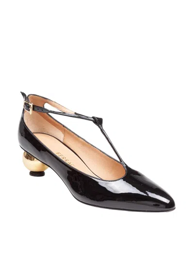 Ferragamo Pointed Toe Pumps With Spherical Heel Design In Black