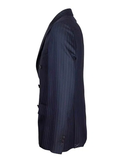 Golden Goose Navy Blue Pinstripe Double-breasted Jacket In Blue