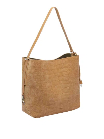 Hogan Suede Hobo Tote Adjustable Shoulder Strap In Sand