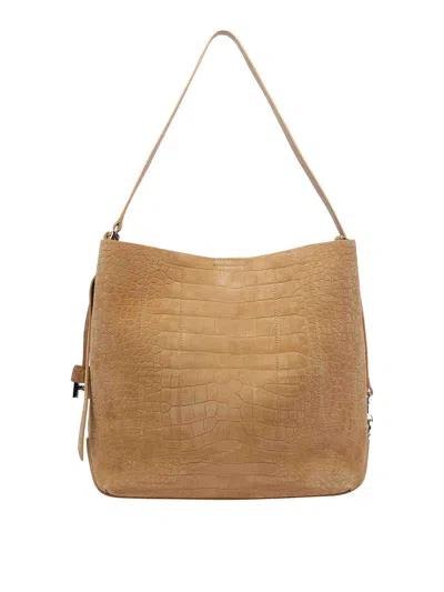 Hogan Suede Hobo Tote Adjustable Shoulder Strap In Sand