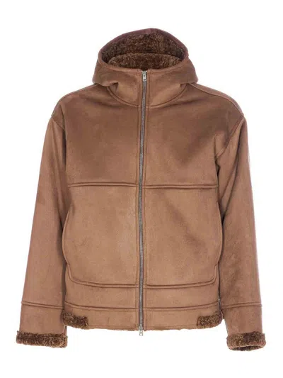 Herno Hooded Jacket With Front Pockets And Sleeves In Brown