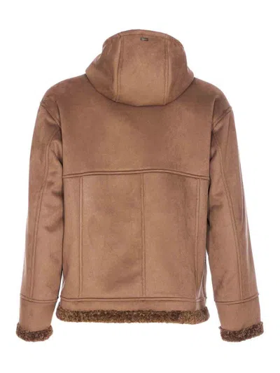 Herno Hooded Jacket With Front Pockets And Sleeves In Brown