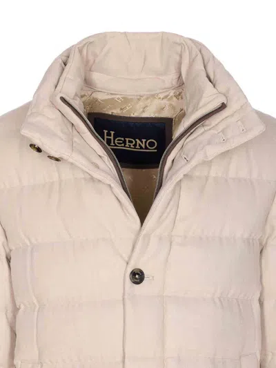 Herno Padded Jacket With Horizontal Quilting In Neutral